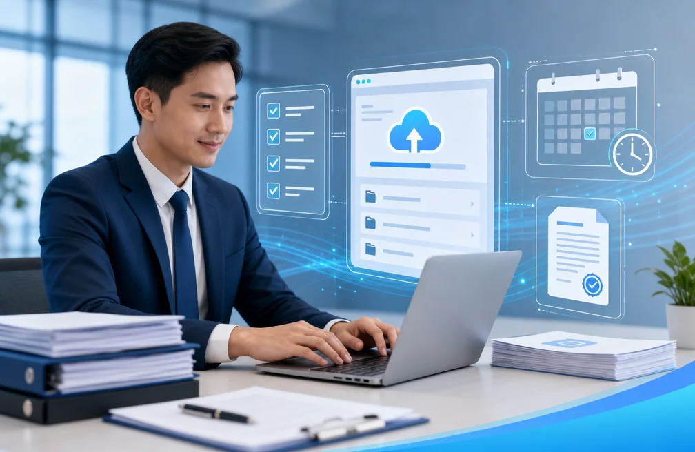 Tư vấn viên hỗ trợ đăng tải thông tin đấu thầu với checklist và lịch thời hạn