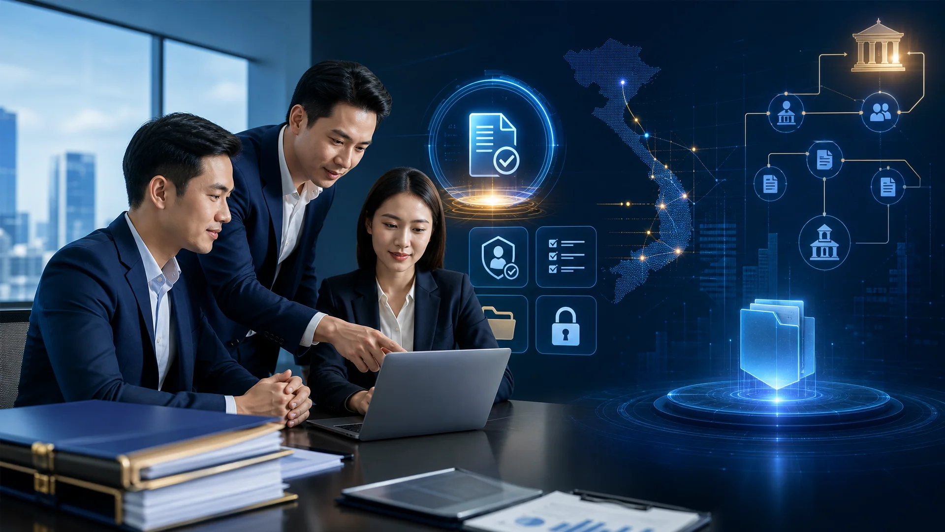 Chuyên gia tư vấn hỗ trợ doanh nghiệp thao tác hồ sơ đấu thầu qua mạng trên laptop