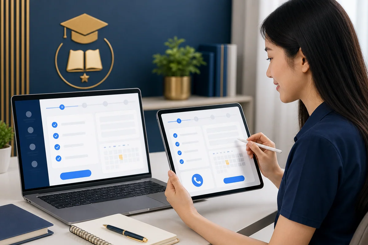 Form đăng ký khóa học trực tuyến với giao diện không chữ trên máy tính bảng