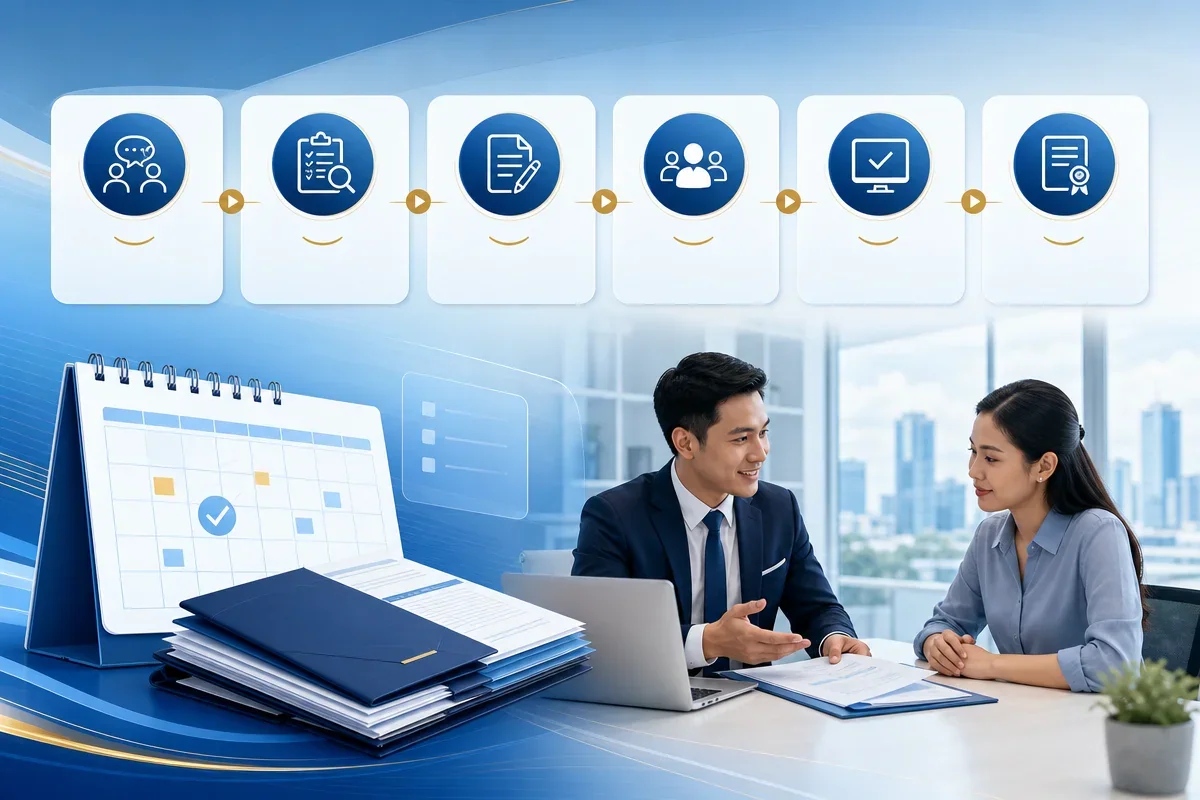 Quy trình tư vấn và lịch thi chứng chỉ hành nghề với giao diện không chữ